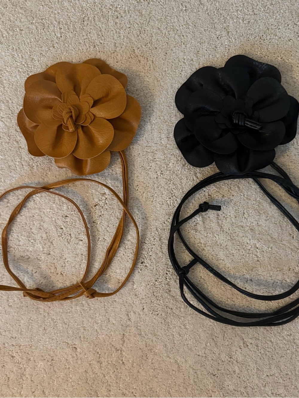 #263 FAUX LEATHER FLOWER BELT BLACK OR TAN - Picture 2 of 6